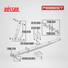 0133-001 Febest Ремкомплект скобы задней рессоры, задний, правый, левый