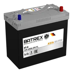 4610082700802 BATREX Аккумулятор ASIA SILVER 57 Ah, 450 A, 236 x 128 x 221, обратная полярность