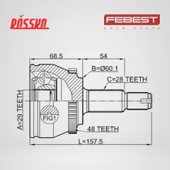 3510-NL3A48 Febest Шрус наружный 29x60.1x28 | перед прав/лев |