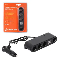 AEBD001 AIRLINE Разветвитель прикуривателя 4 гнезда 5А + 2xUSB 2.4A