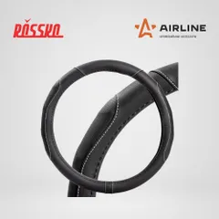 AWS-LI-18M AIRLINE Оплетка на руль, искусственная кожа, рельефная, черная, белая прошивка, 38 см, M