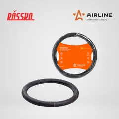 AWS-LI-18M AIRLINE Оплетка на руль, искусственная кожа, рельефная, черная, белая прошивка, 38 см, M