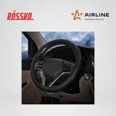 AWS-LI-18M AIRLINE Оплетка на руль, искусственная кожа, рельефная, черная, белая прошивка, 38 см, M