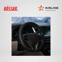 AWS-LI-18M AIRLINE Оплетка на руль, искусственная кожа, рельефная, черная, белая прошивка, 38 см, M
