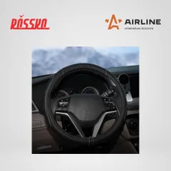 AWS-LI-18M AIRLINE Оплетка на руль, искусственная кожа, рельефная, черная, белая прошивка, 38 см, M