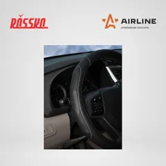 AWS-LI-18M AIRLINE Оплетка на руль, искусственная кожа, рельефная, черная, белая прошивка, 38 см, M