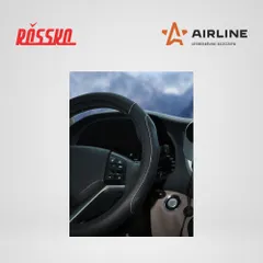 AWS-LI-18M AIRLINE Оплетка на руль, искусственная кожа, рельефная, черная, белая прошивка, 38 см, M