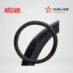 AWS-LI-20M AIRLINE Оплетка на руль искусственная кожа с тиснением ромб черная красная прошивка 38 см м