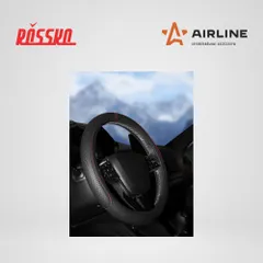 AWS-LI-20M AIRLINE Оплетка на руль искусственная кожа с тиснением ромб черная красная прошивка 38 см м