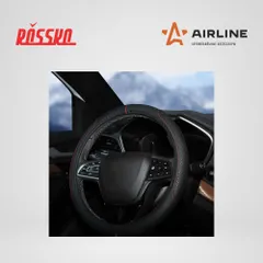 AWS-LI-20M AIRLINE Оплетка на руль искусственная кожа с тиснением ромб черная красная прошивка 38 см м