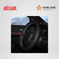 AWS-LI-20M AIRLINE Оплетка на руль искусственная кожа с тиснением ромб черная красная прошивка 38 см м