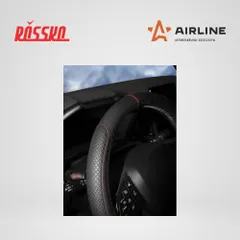 AWS-LI-20M AIRLINE Оплетка на руль искусственная кожа с тиснением ромб черная красная прошивка 38 см м