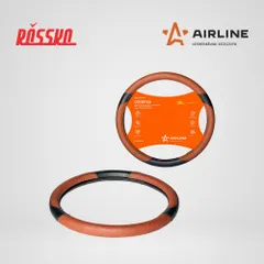 AWC-CM-05M AIRLINE Оплетка на руль из искусственной кожи коричнево-черная 38 см, M