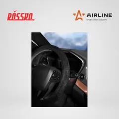 AWC-SF-09M AIRLINE Оплетка на руль, искусственный мех, черная, 38 см / M