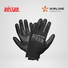 ADWG002 AIRLINE Перчатки полиэфирные с цельным ПУ покрытием ладони с подвесом размер XL черные, серые