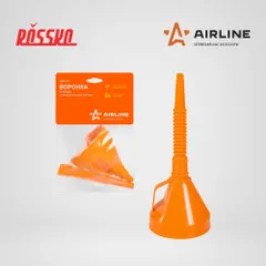 APF-07 AIRLINE Воронка пластмассовая D-135 мм, гибкий носик 350 мм, латунная сетка, в пакете с навершием AIRL