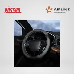 AWC-SL-02L AIRLINE Оплетка на руль, искусственная кожа с перфорацией, серая/черная, 40 см / L