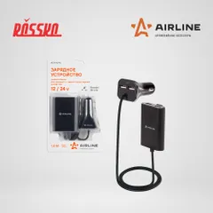 ACH-4U-16 AIRLINE Зарядное устройство универсальное 4 USBx7.3A (2USB в прикур.+ кабель 2м. 2USBx2.1A)