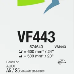 574643 Valeo Комплект щеток стеклоочистителя Silencio бескаркасных 600/24`+500/20` (узкая верхняя кнопка) | перед |