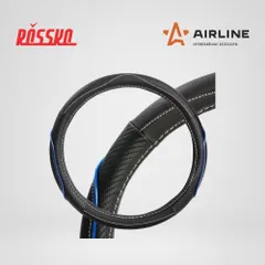 AWS-LI-17M AIRLINE Оплетка на руль, искусст. кожа, текстура карбон, черная/синяя, бел. прошивка, 38 см/М