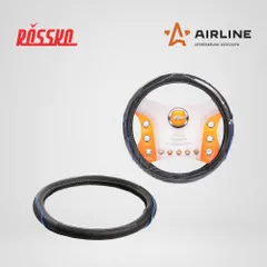 AWS-LI-17M AIRLINE Оплетка на руль, искусст. кожа, текстура карбон, черная/синяя, бел. прошивка, 38 см/М