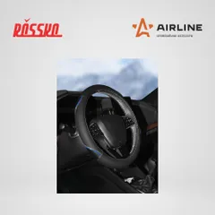 AWS-LI-17M AIRLINE Оплетка на руль, искусст. кожа, текстура карбон, черная/синяя, бел. прошивка, 38 см/М