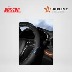 AWS-LI-17M AIRLINE Оплетка на руль, искусст. кожа, текстура карбон, черная/синяя, бел. прошивка, 38 см/М