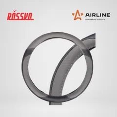 AWC-SL-02M AIRLINE Оплетка на руль, искусственная кожа с перфорацией, серая, черная, 38 см, M