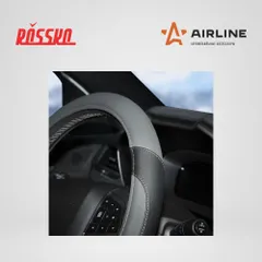 AWC-SL-02M AIRLINE Оплетка на руль, искусственная кожа с перфорацией, серая, черная, 38 см, M