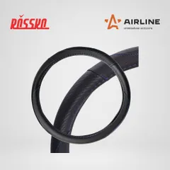 AWS-LI-16M AIRLINE Оплетка на руль, искусст. кожа, текстура карбон, черная, син. прошивка, 38 см/М