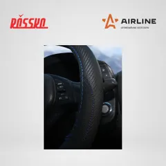 AWS-LI-16M AIRLINE Оплетка на руль, искусст. кожа, текстура карбон, черная, син. прошивка, 38 см/М