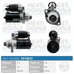 5010023 Meat&Doria Стартер 12V 1,1KW Audi A3 (8L1), VW Golf IV/V