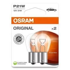 7506-2BL Osram Комплект ламп P21W 12V 21W BA15s ORIGINAL LINE, качество оригинальной запчасти OEM, 2 шт, 1 комплект