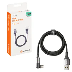 ACH-M-28 AIRLINE Кабель USB - microUSB 1м, с поворот. коннектором, черный нейлоновый ()