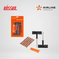 ATRK19 AIRLINE Ремкомплект для бескамерных шин Т-ручки: клей, шило для жгута, спираль с насечками, жгуты 5 шт.