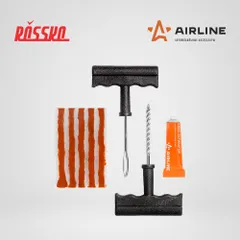 ATRK19 AIRLINE Ремкомплект для бескамерных шин Т-ручки: клей, шило для жгута, спираль с насечками, жгуты 5 шт.