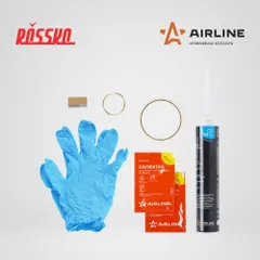 ADGC026 AIRLINE Клей для вклейки стёкол (набор: клей PU 310мл., салф.очищ.с раствор.2 шт., лезвие, скотч, струна, перчатки)