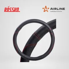 AWS-LI-19M AIRLINE Оплетка на руль, искусст. кожа с перф., черная, красн. прошивка, 38 см/М