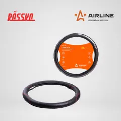 AWS-LI-19M AIRLINE Оплетка на руль, искусст. кожа с перф., черная, красн. прошивка, 38 см/М