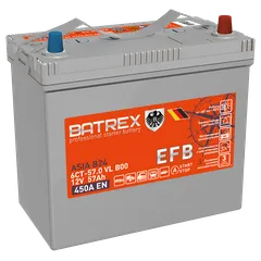 4610082700345 BATREX Аккумулятор ASIA EFB 57 Ah, 450 A, 236 х 128 х 223 обр. 75B24L