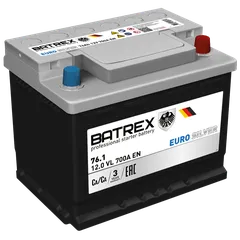 4610082700475 BATREX Аккумулятор EUROSILVER 76 Ah, 700 A, 276х175х190 обратный