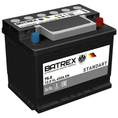4610082700659 BATREX Аккумулятор Standart 75 Ah, 650 A, 276 х 175 х 190 обратный